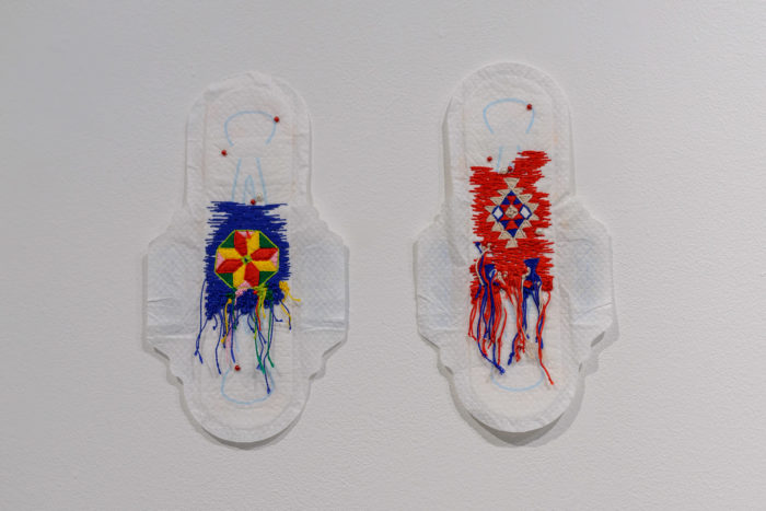 Nasim Makaemi Nia Sanitary napkins and embroidery thread , 2021